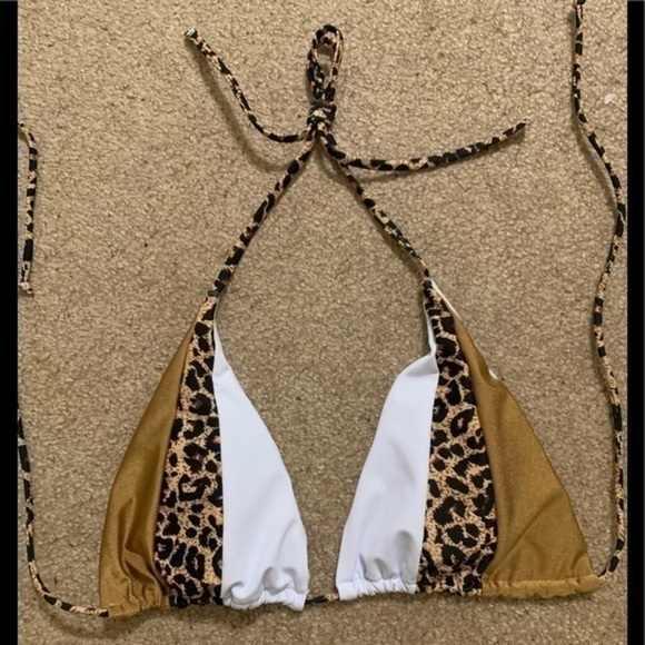 Color block white and leopard bikini top and bottom Size Large - Picture 3 of 12